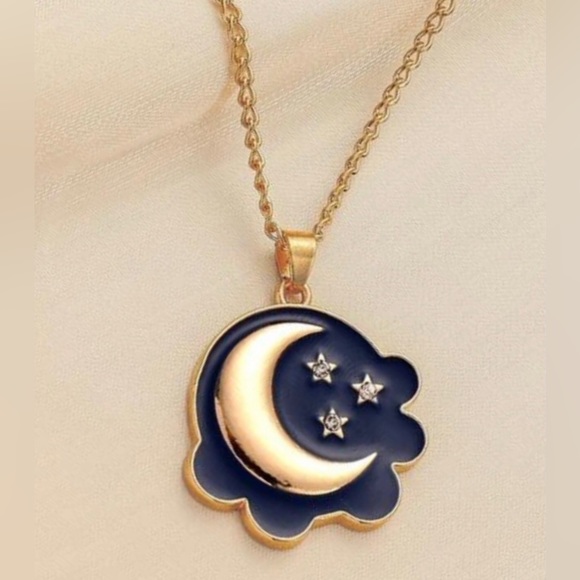 Jewelry - “Starry Skies” Night Sky Gold Crescent Half Moon Sparkly Stellar Cloud Necklace
